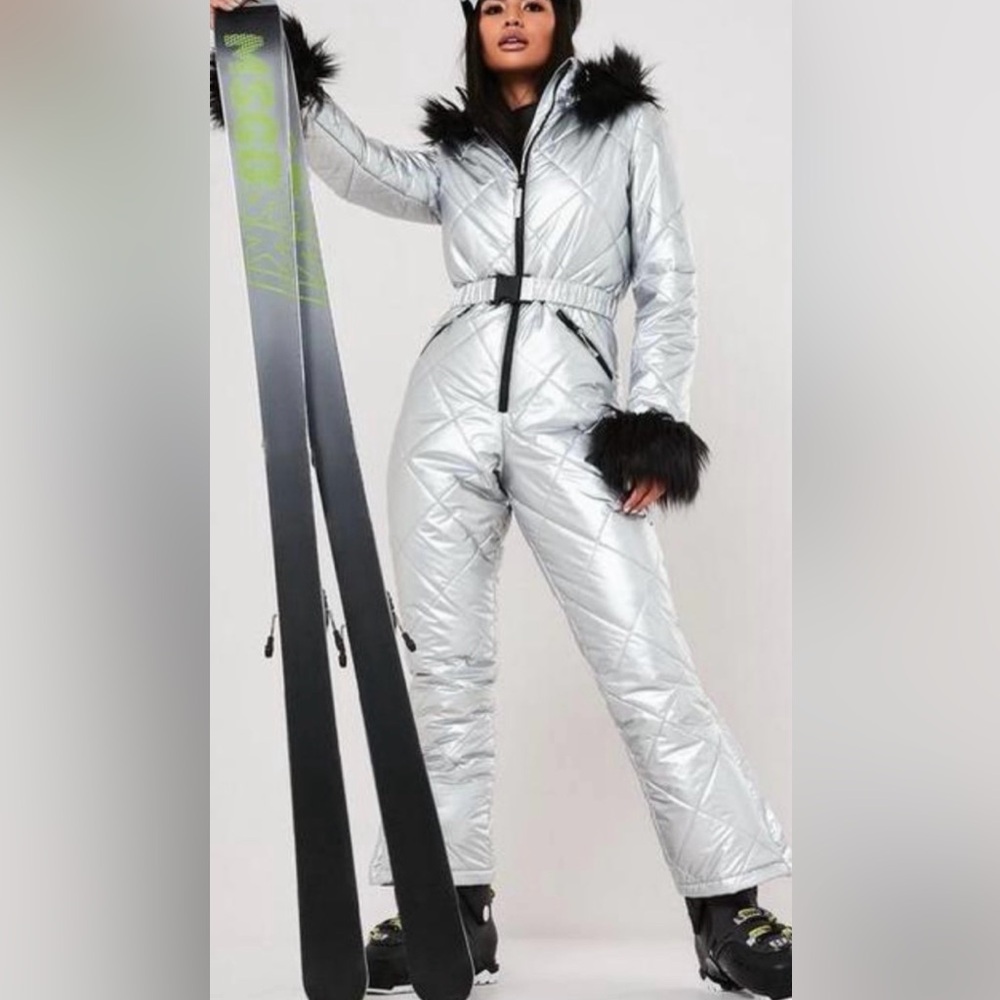 Women's Silver Fur-Trimmed Snowsuit B5